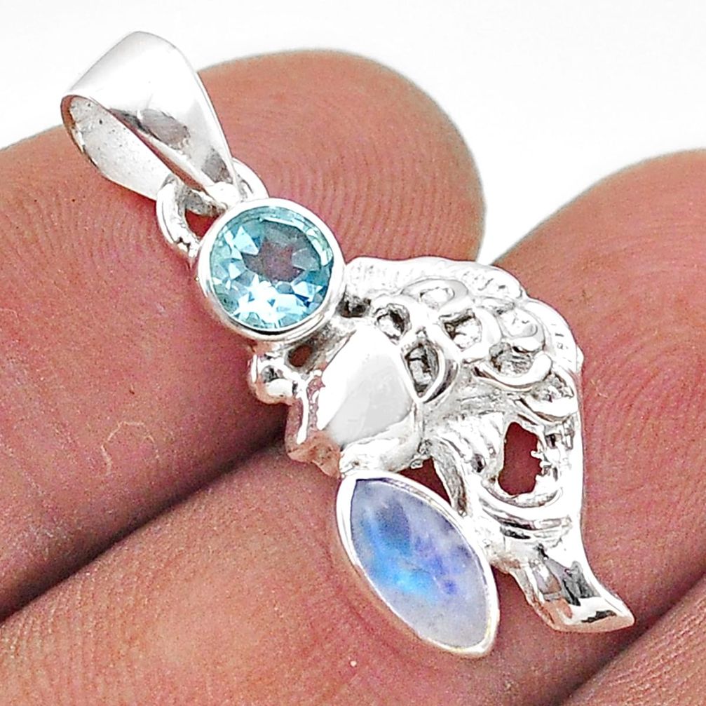 2.78cts natural rainbow moonstone topaz 925 sterling silver fish pendant t67780