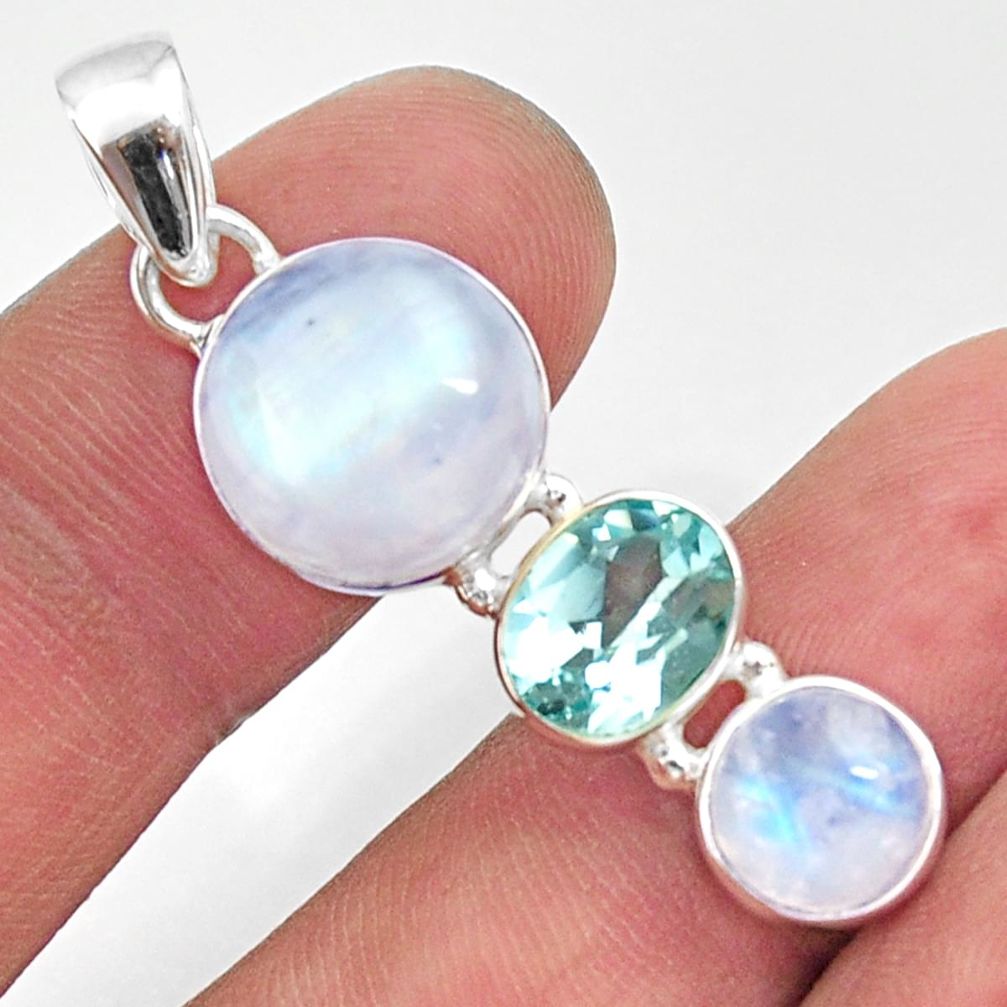 12.03cts natural rainbow moonstone topaz 925 sterling silver pendant d43390