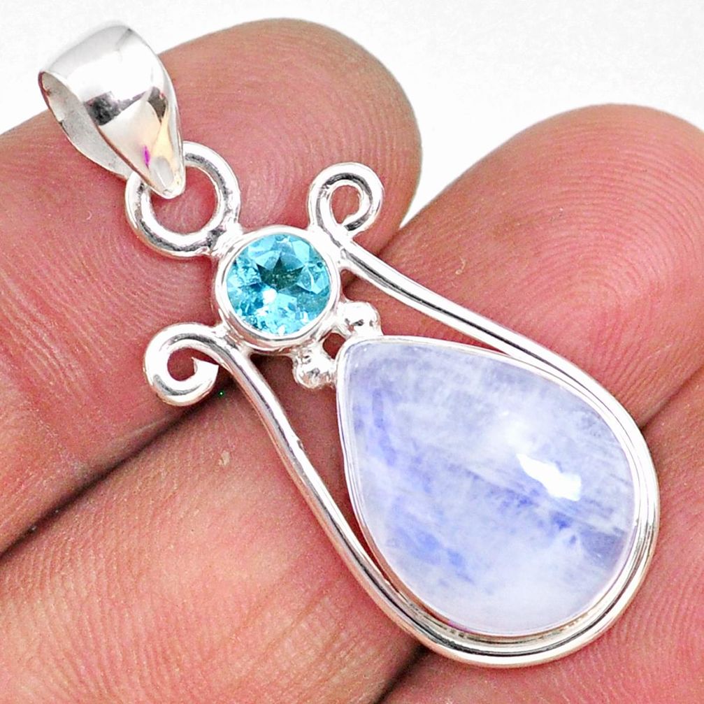 10.31cts natural rainbow moonstone topaz 925 sterling silver pendant r63663