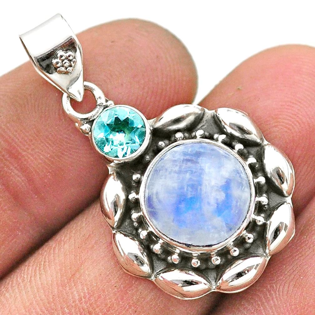 5.84cts natural rainbow moonstone topaz 925 sterling silver pendant t75000