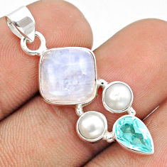7.85cts natural rainbow moonstone topaz pearl 925 sterling silver pendant u31898