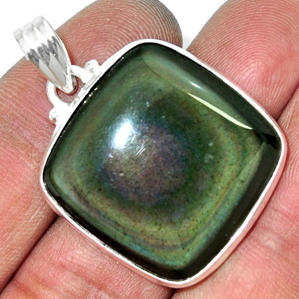 22.59cts natural rainbow obsidian eye 925 sterling silver pendant jewelry d42432