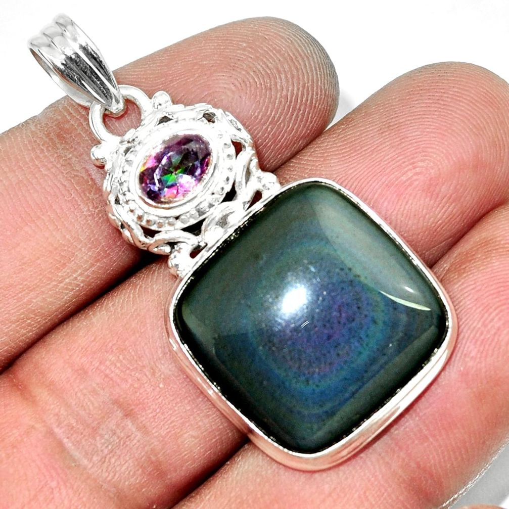 20.65cts natural rainbow obsidian eye rainbow topaz 925 silver pendant d42440