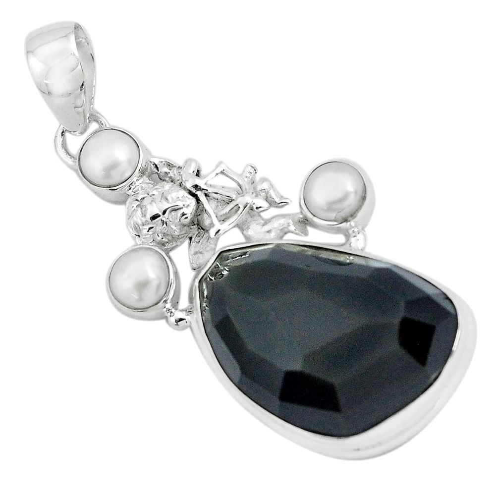  rainbow obsidian eye silver cupid angel wings pendant p69601