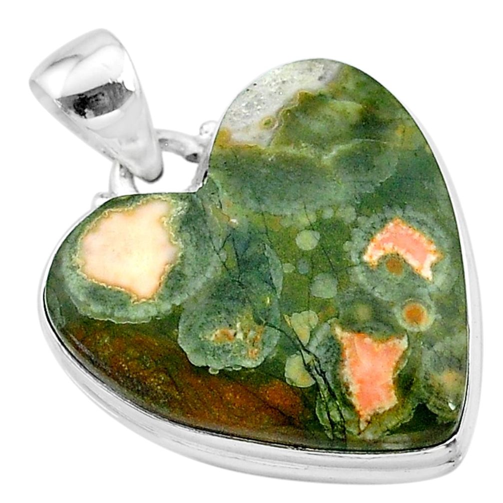 17.65cts natural rainforest rhyolite jasper heart 925 silver pendant t13473