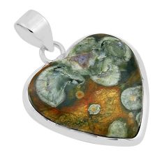 15.11cts natural rainforest rhyolite jasper heart shape silver pendant n32088