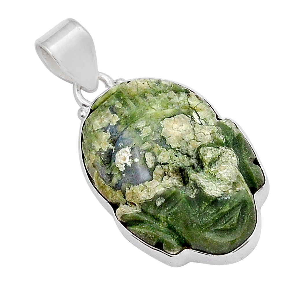 17.42cts natural rainforest rhyolite jasper silver buddha charm pendant y21713