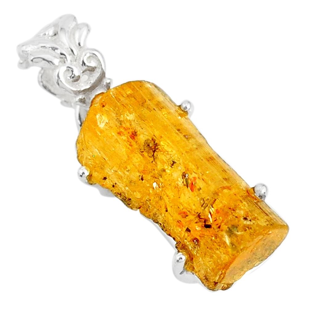 15.36cts natural raw imperial topaz 925 sterling silver handmade pendant r79563