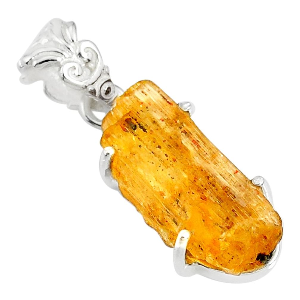 12.66cts natural raw imperial topaz 925 sterling silver handmade pendant r79573