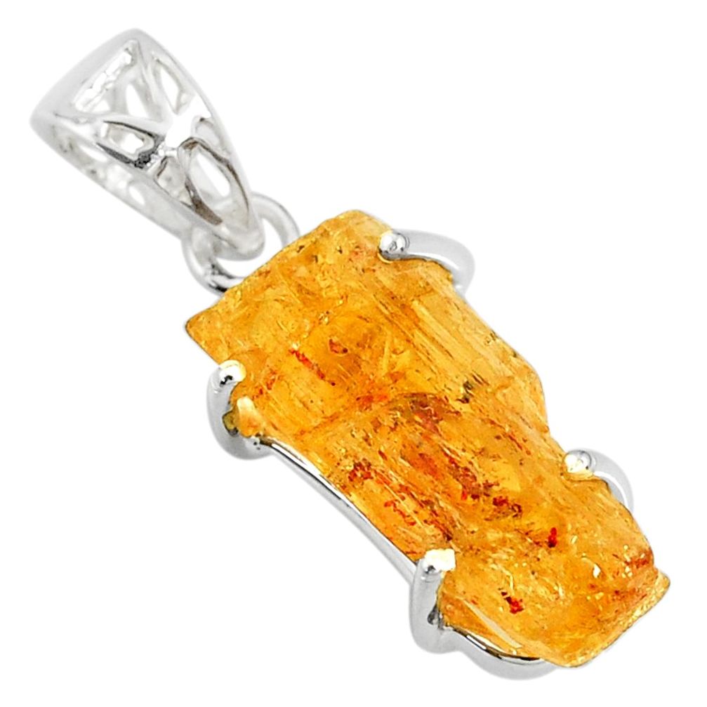 13.58cts natural raw imperial topaz 925 sterling silver handmade pendant r79579