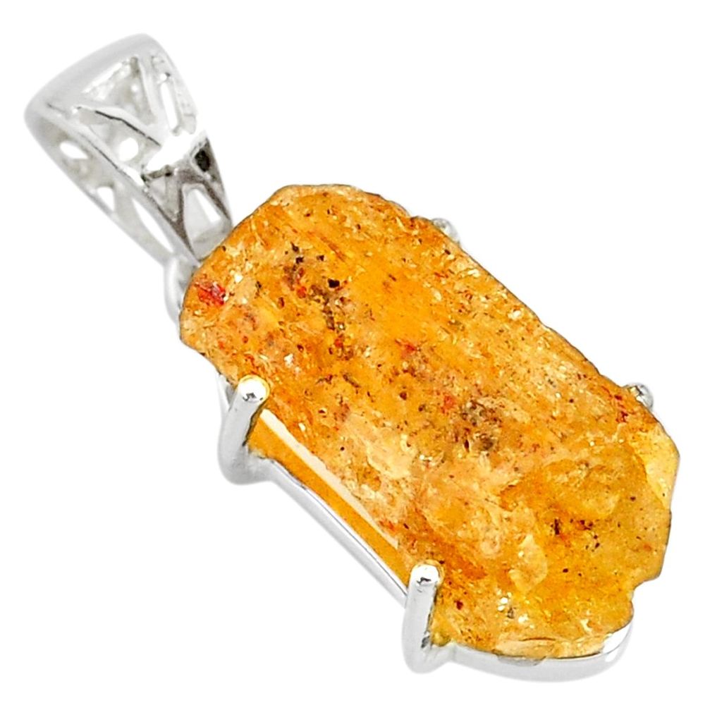 16.25cts natural raw imperial topaz 925 sterling silver handmade pendant r79581