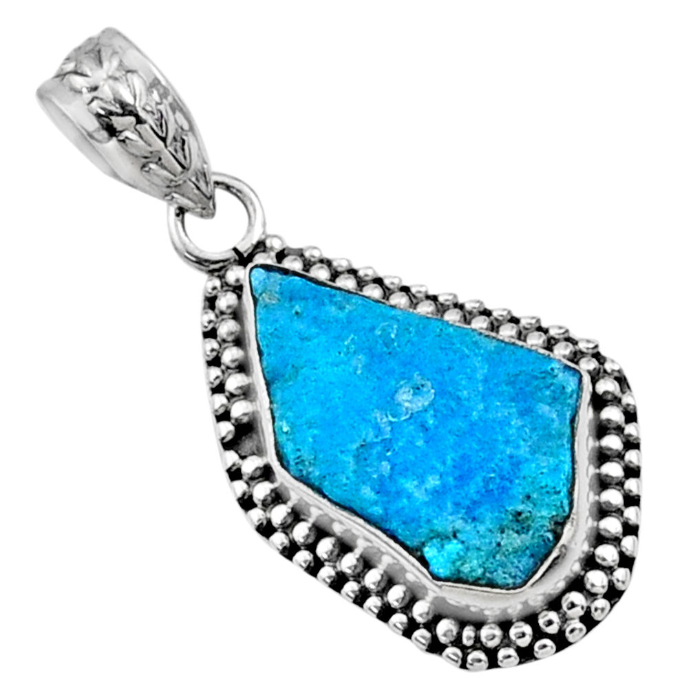 8.12cts natural raw sleeping beauty turquoise 925 silver pendant r66623
