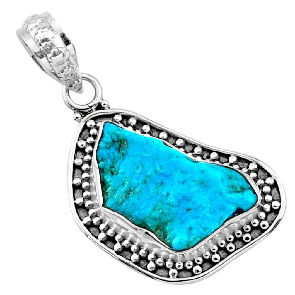 7.96cts natural raw sleeping beauty turquoise 925 silver pendant r66633