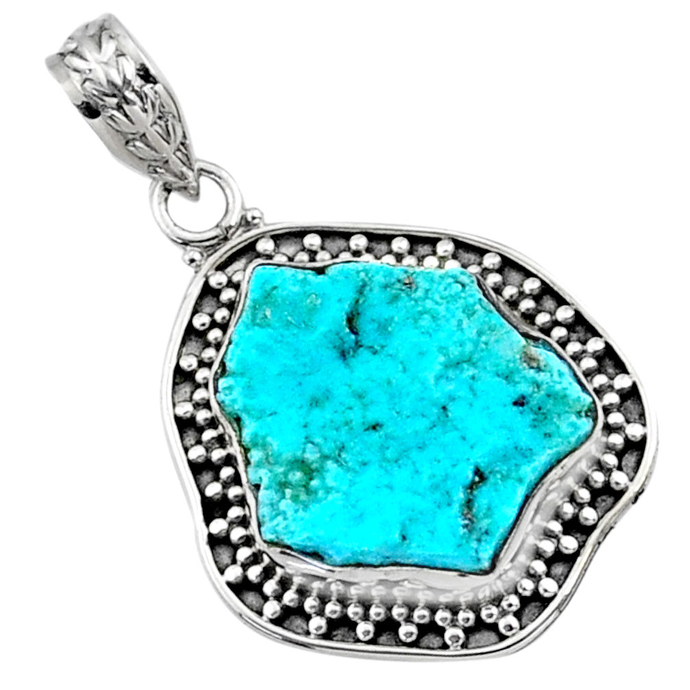 9.83cts natural raw sleeping beauty turquoise 925 silver pendant r66634