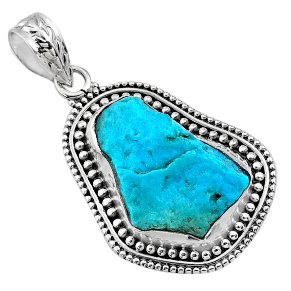 11.25cts natural raw sleeping beauty turquoise 925 silver pendant r66649