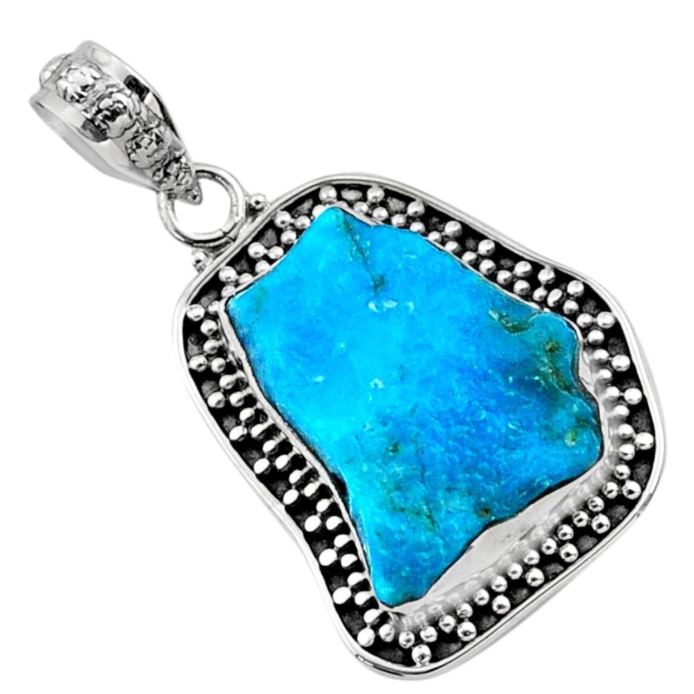 11.11cts natural raw sleeping beauty turquoise 925 silver pendant r66651