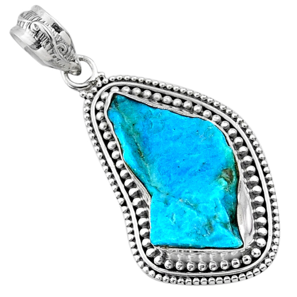 10.79cts natural raw sleeping beauty turquoise 925 silver pendant r66658