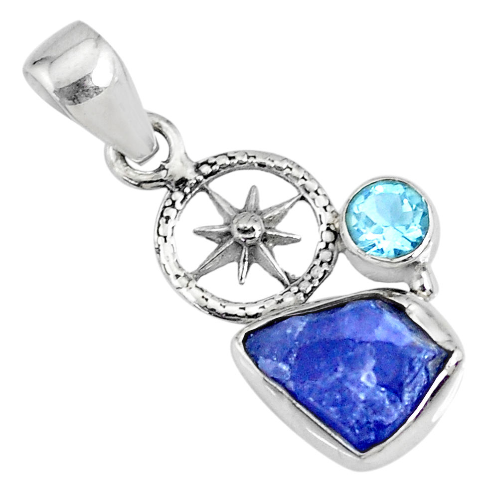 6.27cts natural raw tanzanite rough topaz 925 sterling silver pendant r74047
