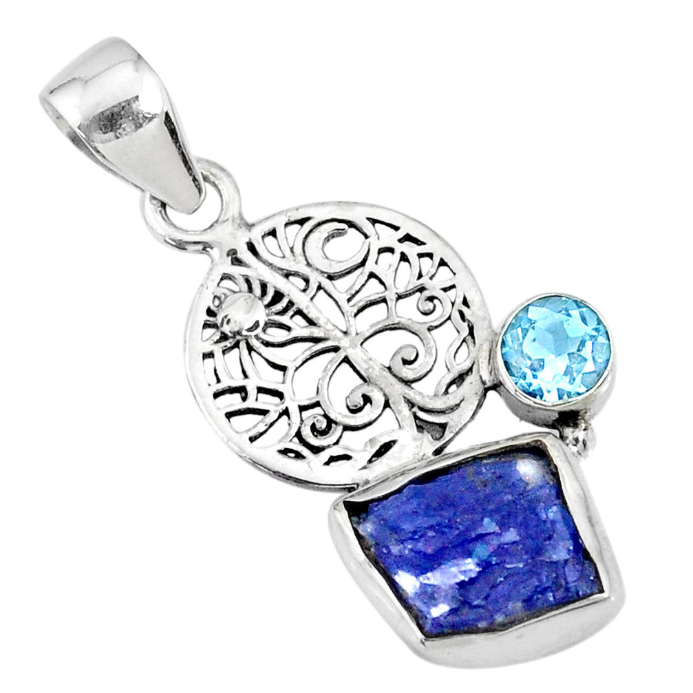 6.43cts natural raw tanzanite rough topaz 925 sterling silver pendant r74048