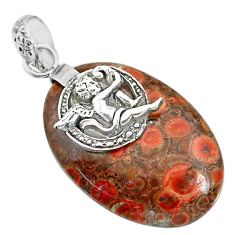 23.23cts natural red birds eye 925 silver cupid angel wings pendant r91402