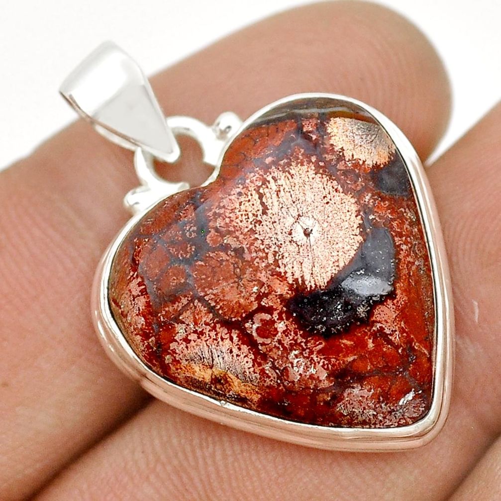 14.47cts natural red birds eye 925 sterling silver heart pendant jewelry u75212