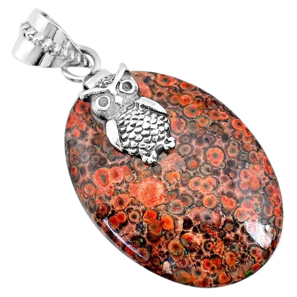 22.14cts natural red birds eye 925 sterling silver owl handmade pendant r74521