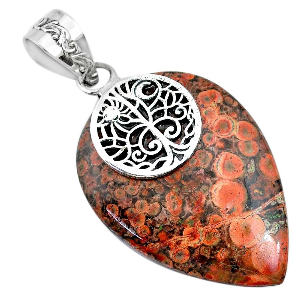 22.88cts natural red birds eye pear 925 silver handmade pendant r74525