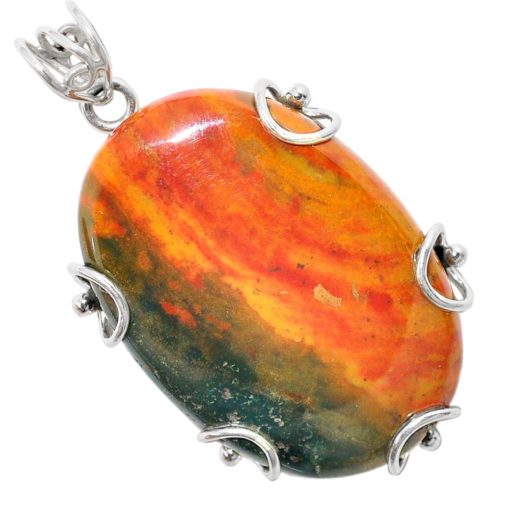 44.80cts natural red bloodstone african (heliotrope) 925 silver pendant t31882