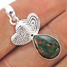Valentines Day 4.26cts natural red bloodstone african 925 silver couple hearts pendant t82743