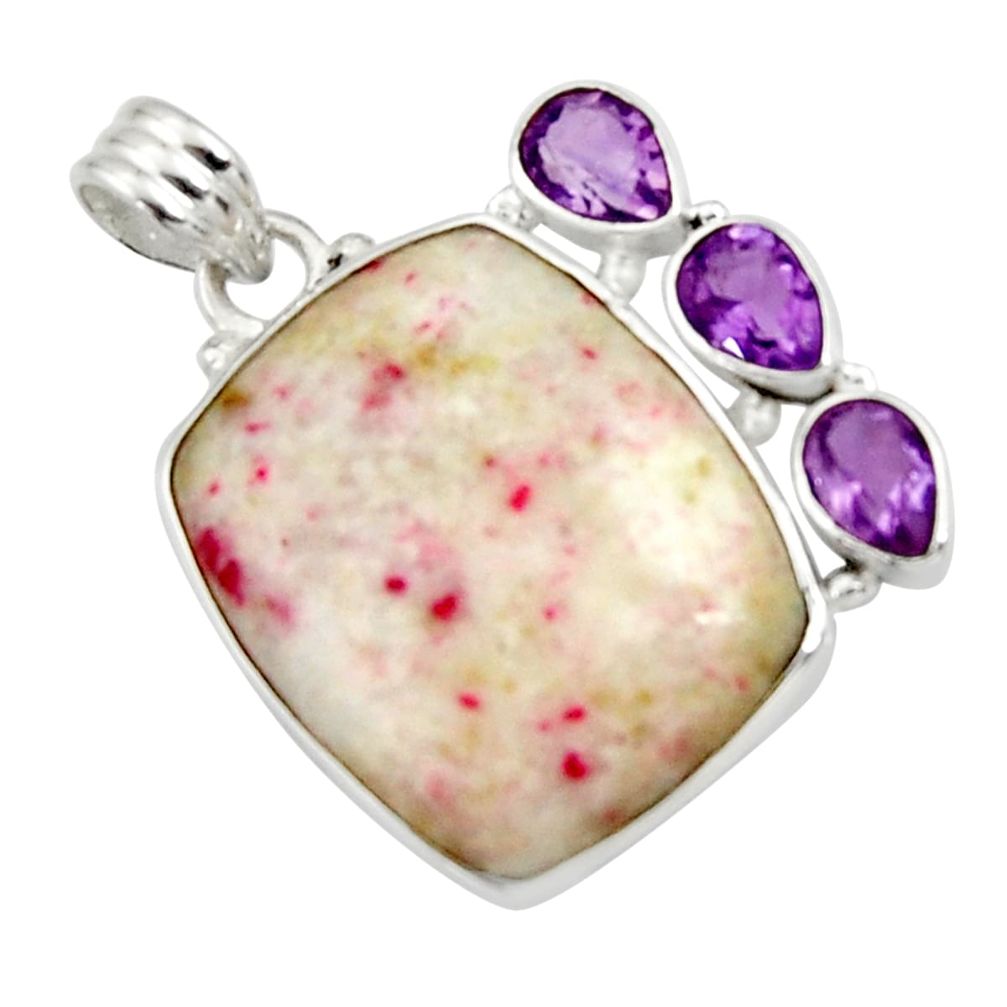  red cinnabar spanish purple amethyst 925 silver pendant d44625