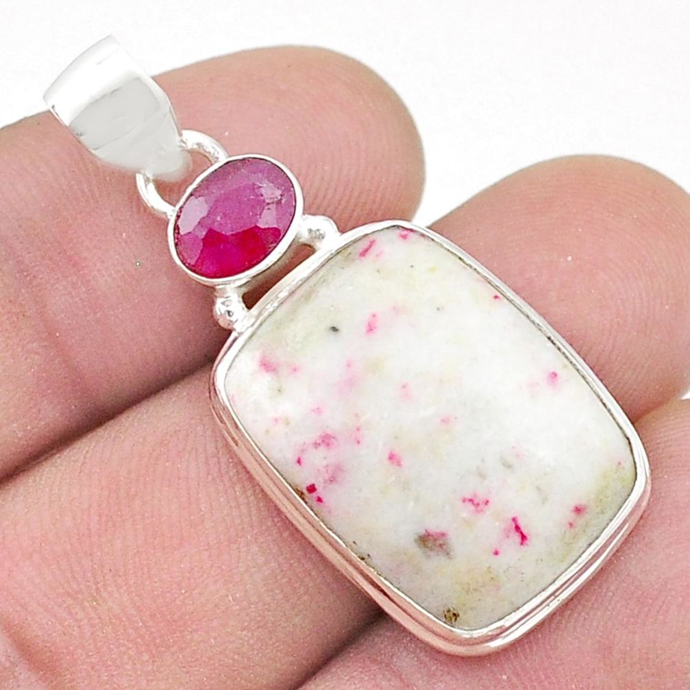 14.47cts natural red cinnabar spanish ruby 925 sterling silver pendant u48386