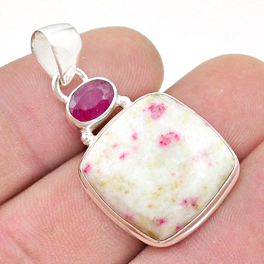 15.82cts natural red cinnabar spanish ruby 925 sterling silver pendant u48391