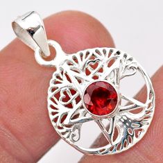 0.87cts natural red garnet 925 silver star with tree of life pendant t88386