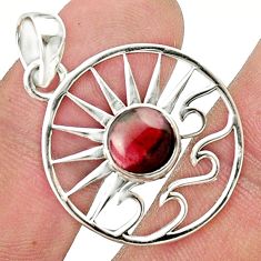 3.21cts natural red garnet 925 silver sun and wave charm pendant jewelry u37170