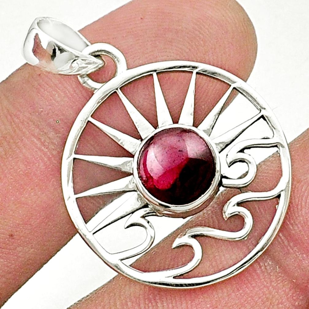 3.21cts natural red garnet 925 silver sun and wave charm pendant u37153