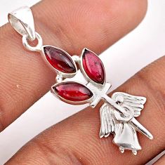 6.15cts natural red garnet 925 sterling silver angel cross pendant t89112