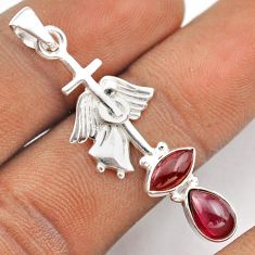 4.24cts natural red garnet 925 sterling silver angel cross pendant t89208