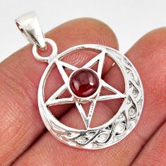 0.90cts natural red garnet 925 sterling silver crescent moon star pendant y55632