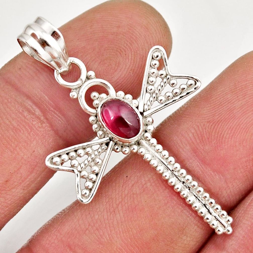 1.51cts natural red garnet 925 sterling silver dragonfly pendant jewelry y52994
