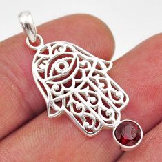 0.76cts natural red garnet 925 sterling silver hand of god hamsa pendant y91394