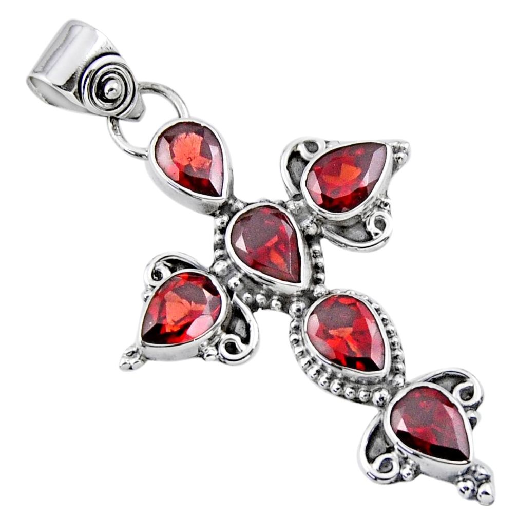 6.76cts natural red garnet 925 sterling silver holy cross pendant jewelry r55887