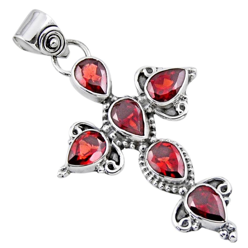 6.76cts natural red garnet 925 sterling silver holy cross pendant jewelry r55889