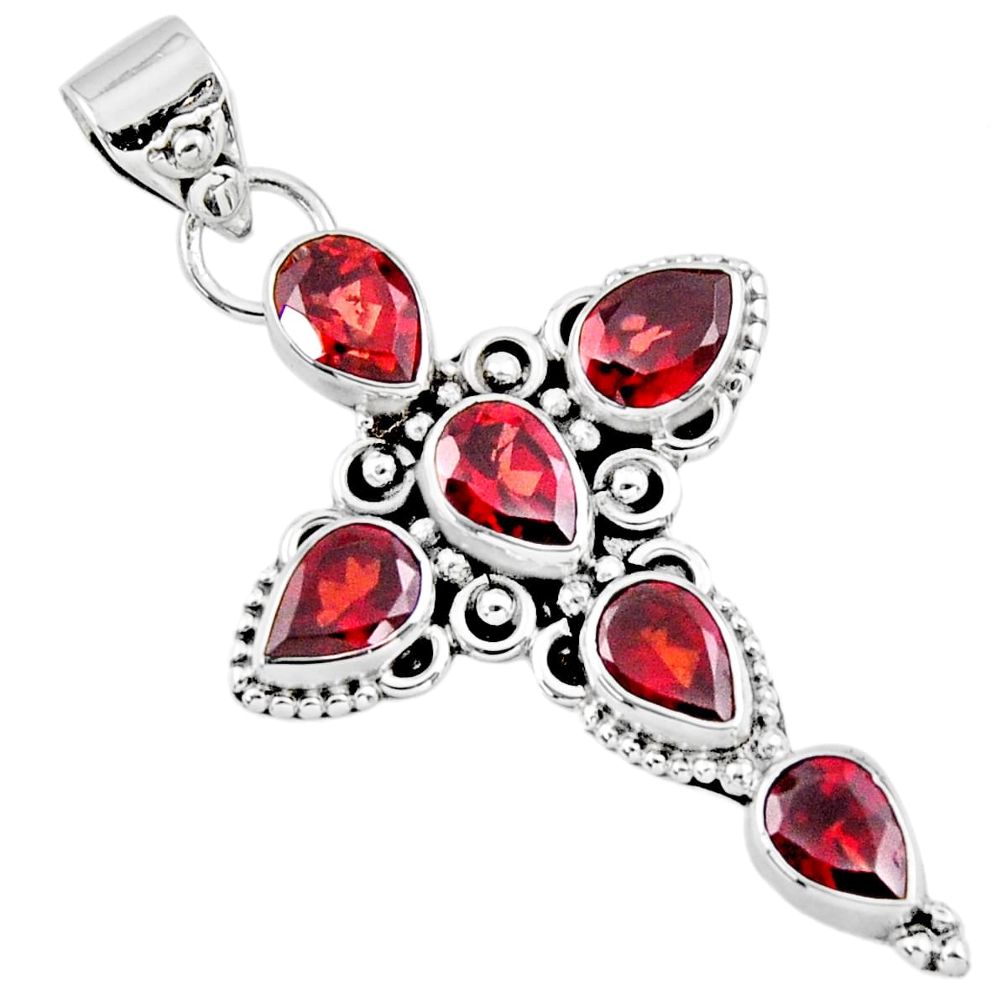 6.83cts natural red garnet 925 sterling silver holy cross pendant jewelry r55973