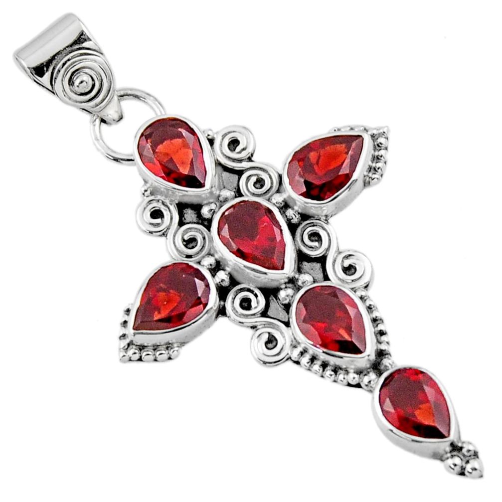 6.76cts natural red garnet 925 sterling silver holy cross pendant jewelry r55975