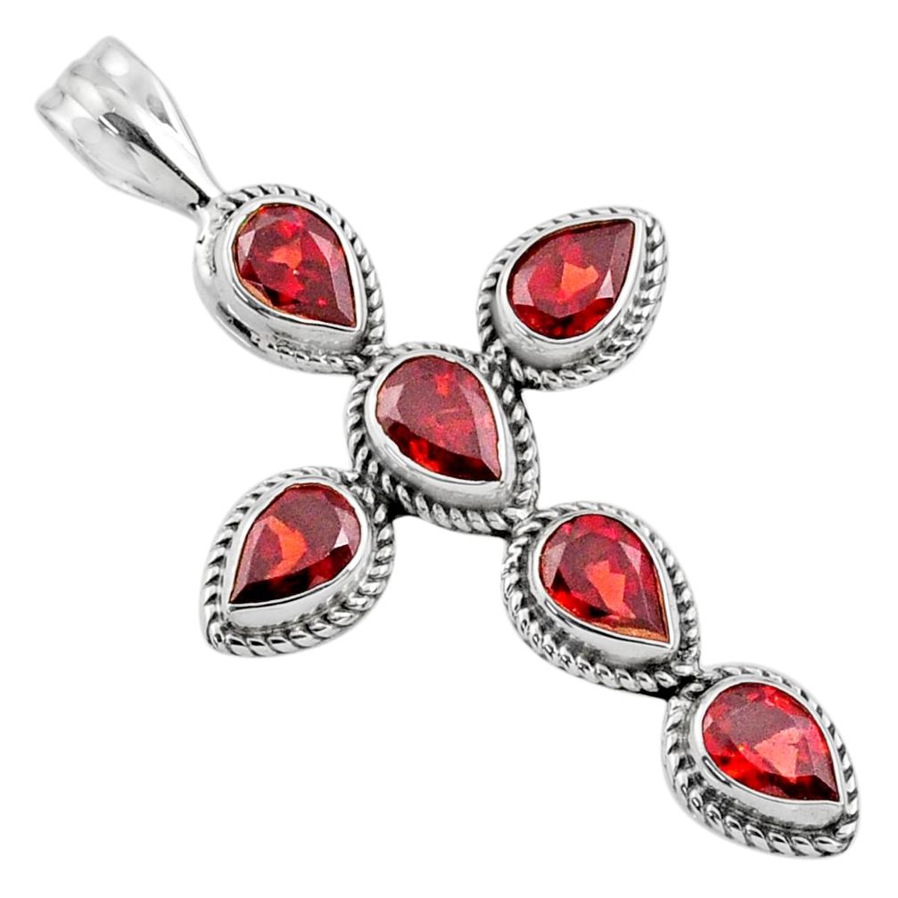 6.74cts natural red garnet 925 sterling silver holy cross pendant jewelry r65023
