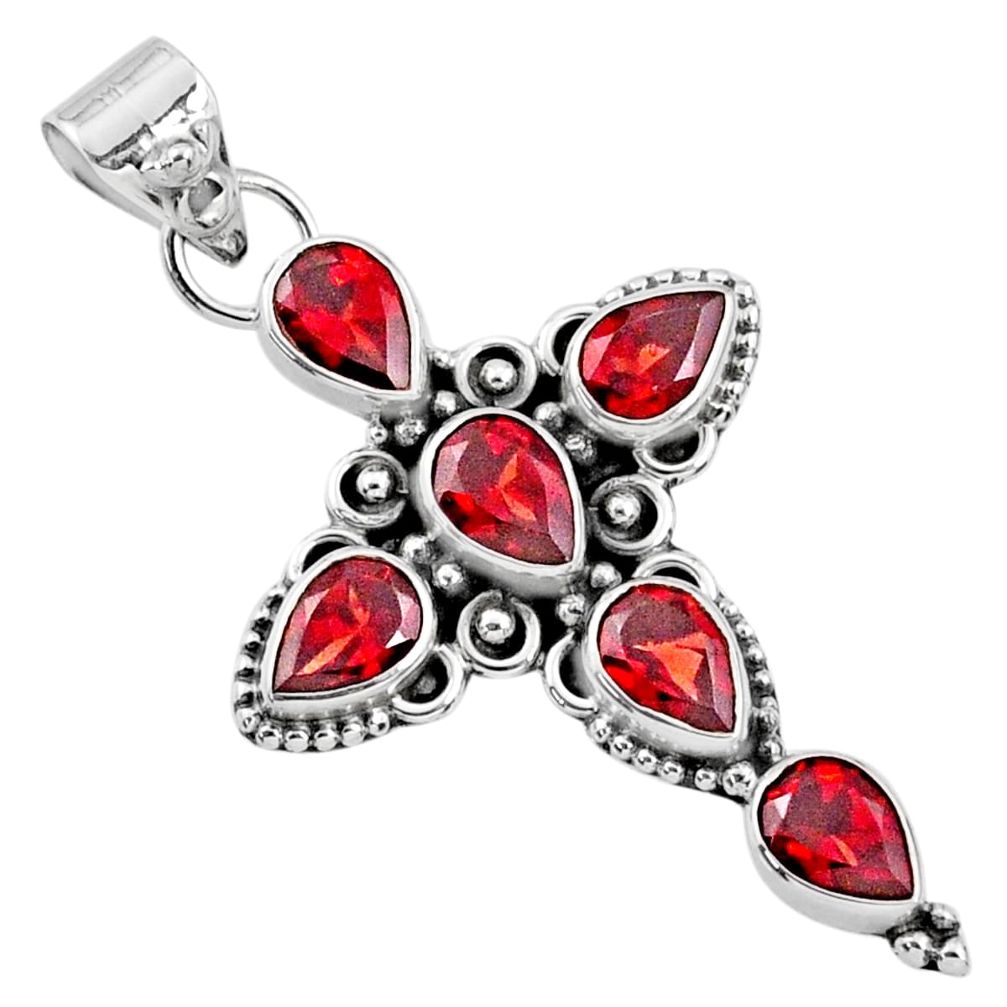 6.83cts natural red garnet 925 sterling silver holy cross pendant jewelry r65025