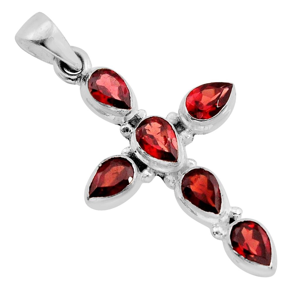 6.93cts natural red garnet 925 sterling silver holy cross pendant jewelry y79235