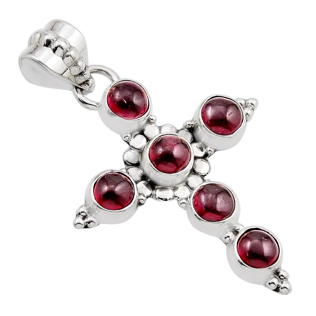 4.82cts natural red garnet 925 sterling silver holy cross pendant jewelry y91591