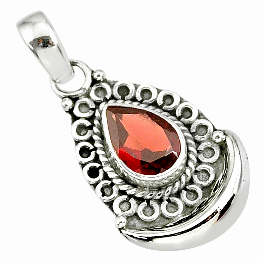 2.17cts natural red garnet 925 sterling silver moon pendant jewelry r89389