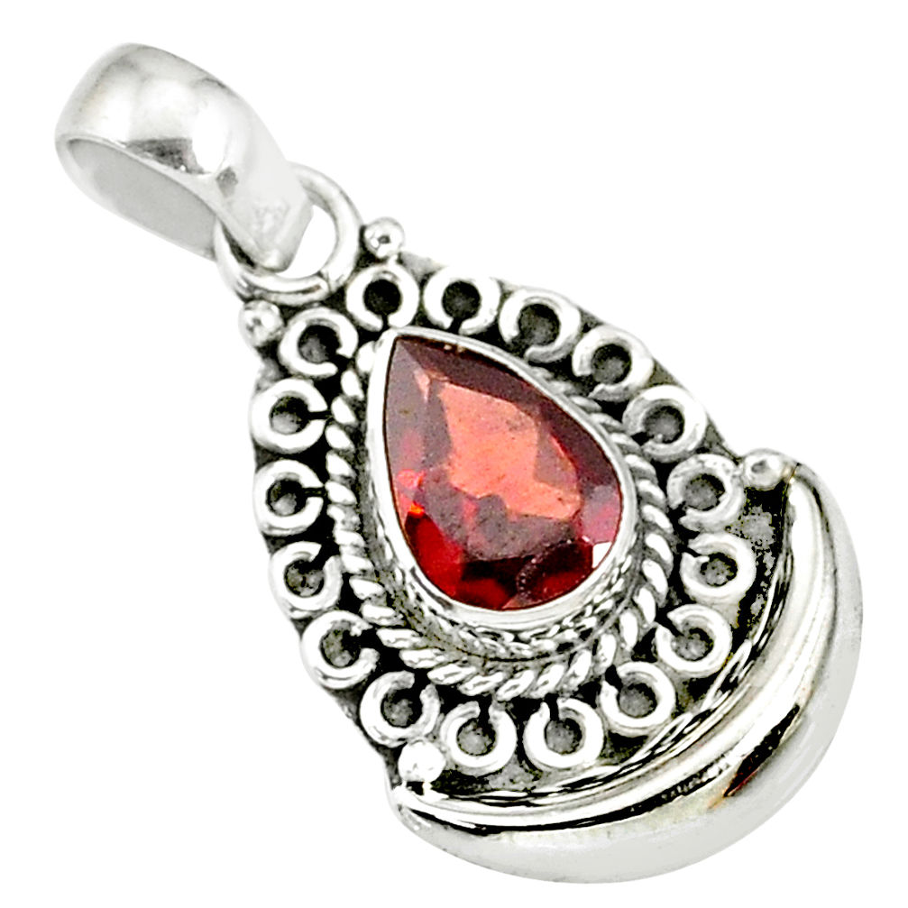 2.14cts natural red garnet 925 sterling silver moon pendant jewelry r89405